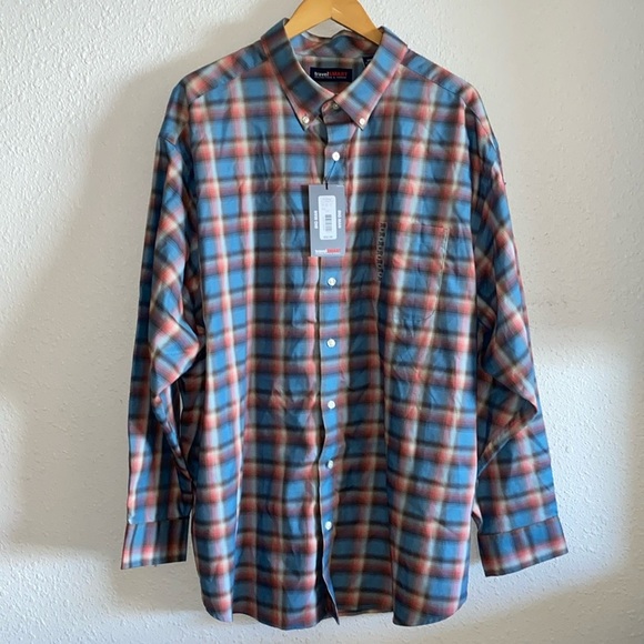 Roundtree & Yorke Travel Smart Multicolor Plaid Button-Down Shirt 3XB - Picture 1 of 5